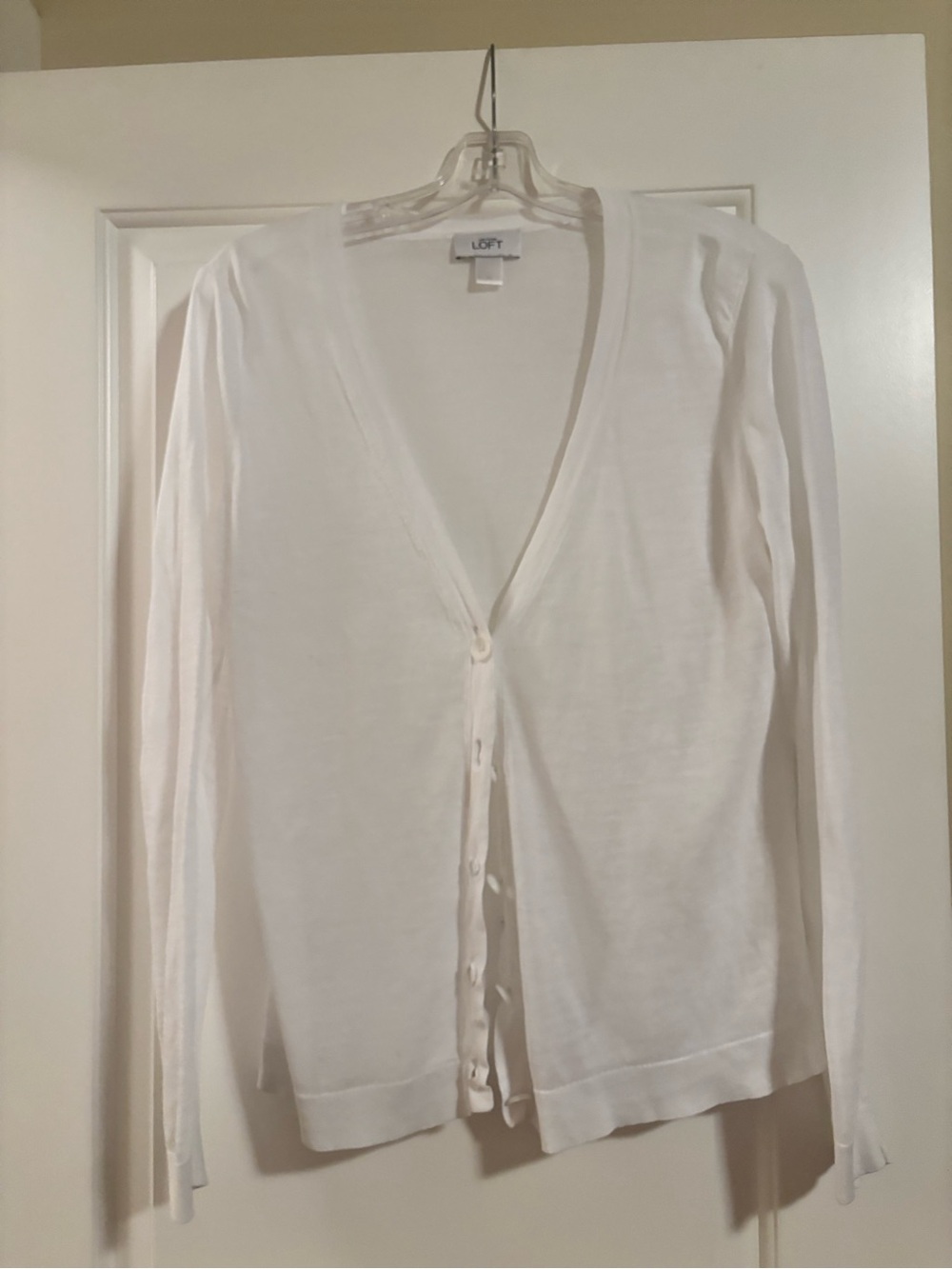 LOFT White V-Neck Button-Front Cardigan
